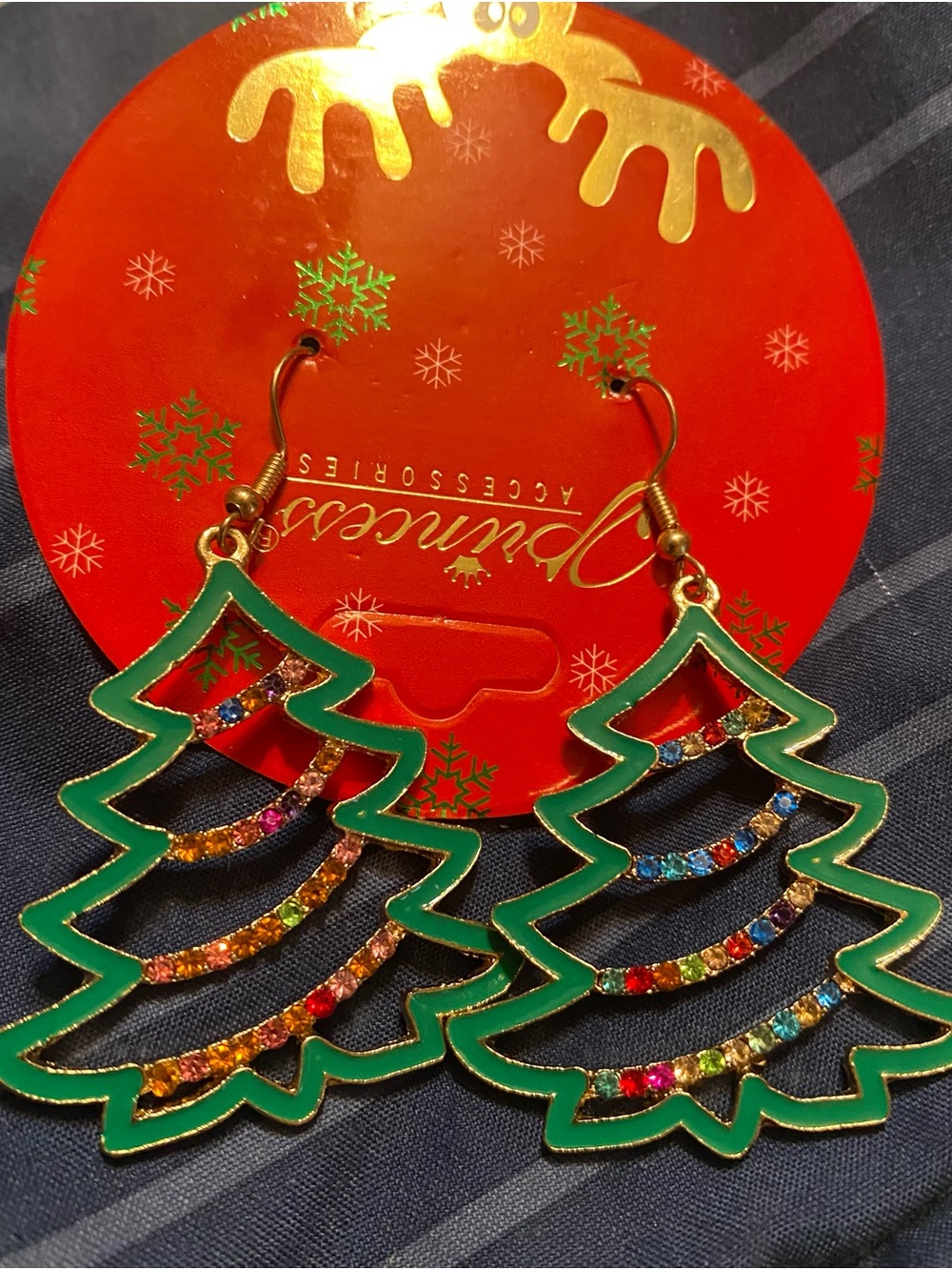 Green Christmas Tree Dangle Earrings